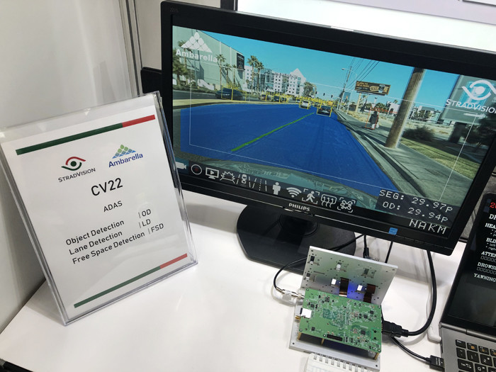 사진은 1월 일본 도쿄국제전시장에서 열린 오토모티브월드 전시회에서 참가한 스트라드비젼은 엄브렐러(Ambarella)의 ADAS용 4k SoC인 CV22와 SVNet을 융합한 OD/LD/FSD 데모 [IT비즈뉴스(ITBizNews) DB]