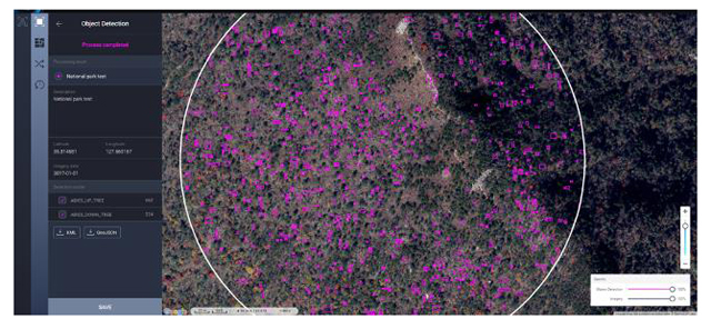 AI 기반 아고산대 침엽수 고사목 검출시스템 화면 [사진=국립공원공단]