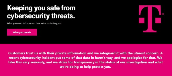 사이버 공격 피해 고객 지원을 위해 오픈한 티모바일 고객지원 페이지 [이미지=티모바일 홈페이지]