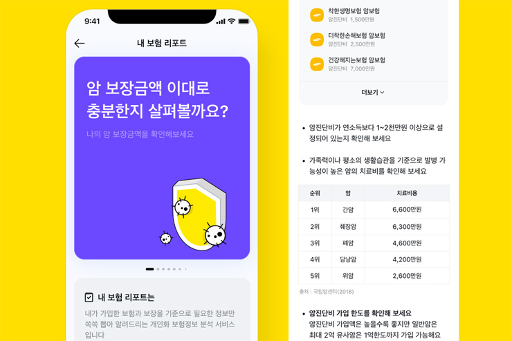 카카오페이 '내 보험 리포트' 서비스 화면