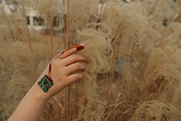 ETRI 텔레햅틱 기술을 통해 촉각 정보를 수집하는 모습. [사진=ETRI]