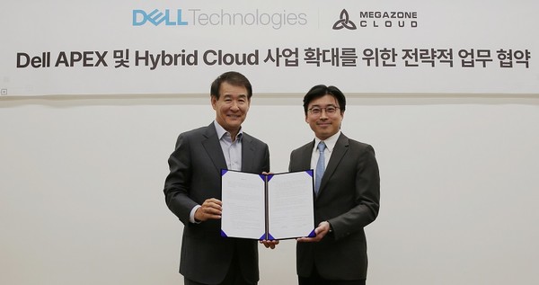 (왼쪽부터) 김경진 한국델테크놀로지스 총괄사장, 이주완 메가존클라우드 대표. [사진=한국델테크놀로지스]