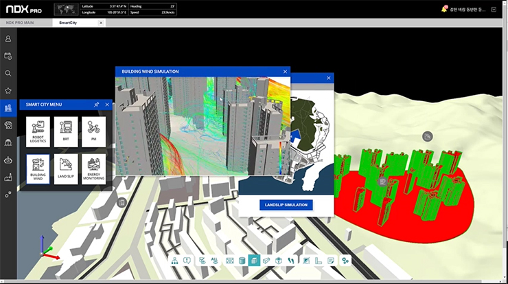 3D CFD 소프트웨어(SW) ‘엔플로우(NFLOW)’를 적용한 디지털트윈(DW) 플랫폼 NDX프로 실행 화면