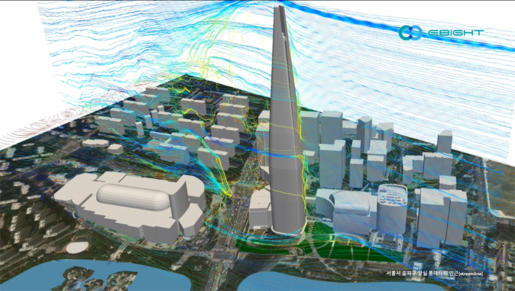 서울 송파구 지역 빌딩풍 시뮬레이션 화면