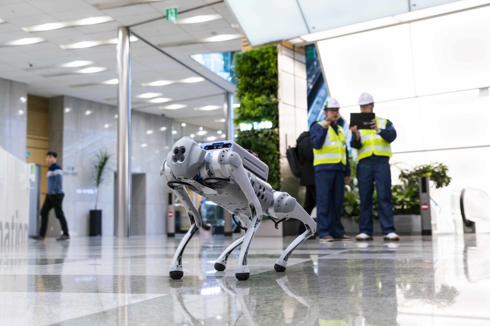 AI로봇키트를 탑재한 보행로봇 [사진=SK텔레콤]