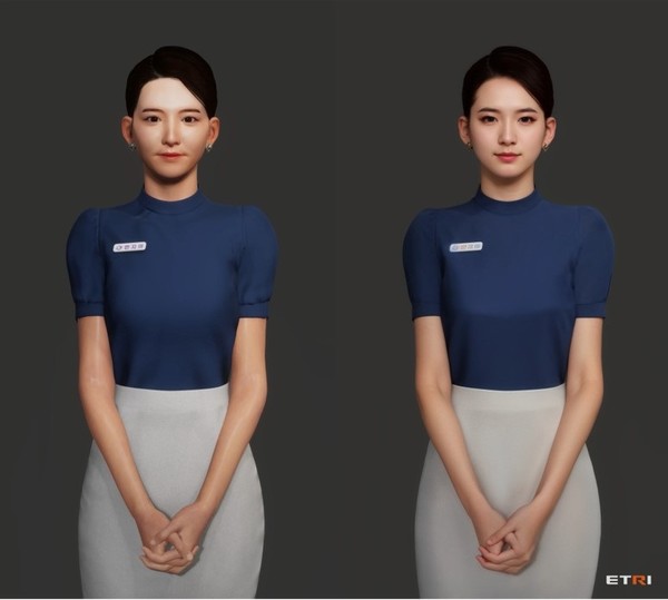 중·저품질 디지털휴먼 실시간 실감화 기술 결과물. 좌측이 원본, 우측이 개선된 결과물이다. [사진=ETRI]