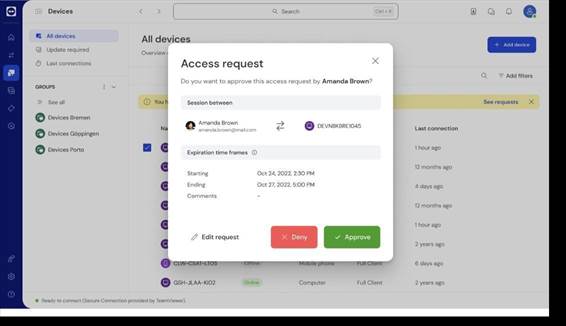 팀뷰어 텐서의 사전 승인된 조건부 액세스 세션 화면 [사진=팀뷰어]