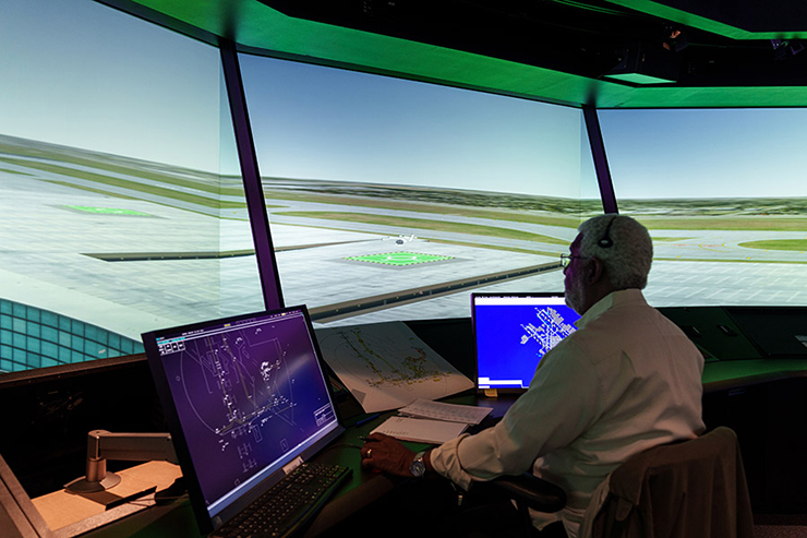 At NASA's Future Flight Central virtual tower facility, Joby and NASA completed a series of airspace simulations with a team of participating air traffic controllers evaluating how air taxi operations can be integrated into today's airspace.
