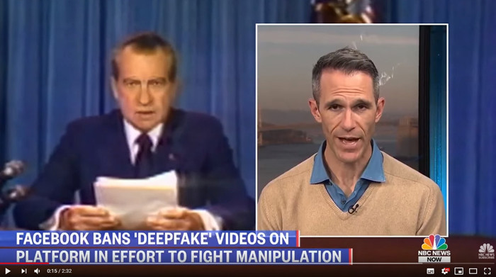 사진은 2020년 유튜브에서 배포된 닉슨 전 대통령과 일반인의 얼굴을 합성한 딥페이크 영상 [사진=NBC뉴스 유튜브]