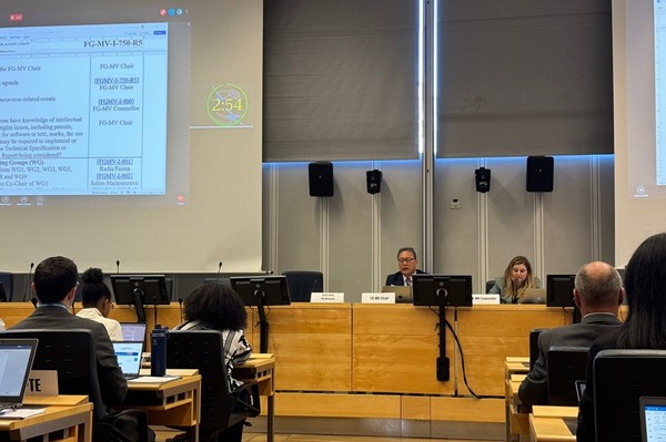 FG-MV 의장으로서 회의를 주재하고 있는 강신각 ETRI 책임연구원 [사진=ETRI]