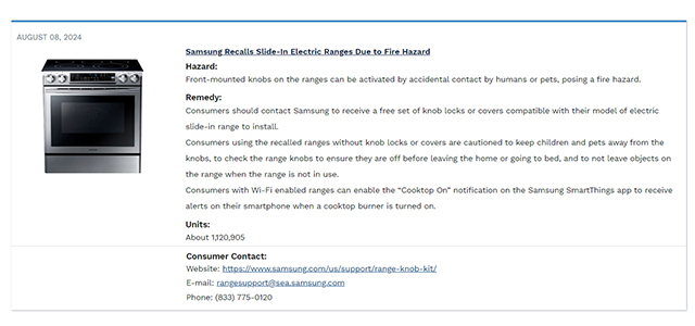 리콜 조치된 전자레인지 모델 [source=cpsc]