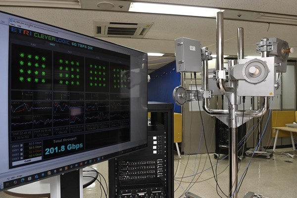 200Gbps 무선전송 시스템의 성능이 화면에 표시되고 있다.  [사진=ETRI]