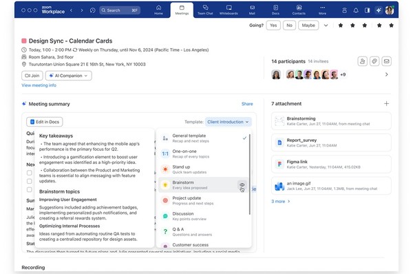 줌 커스텀 AI 컴패니언 애드온 회의 요약 템플릿 예시 [사진=줌]