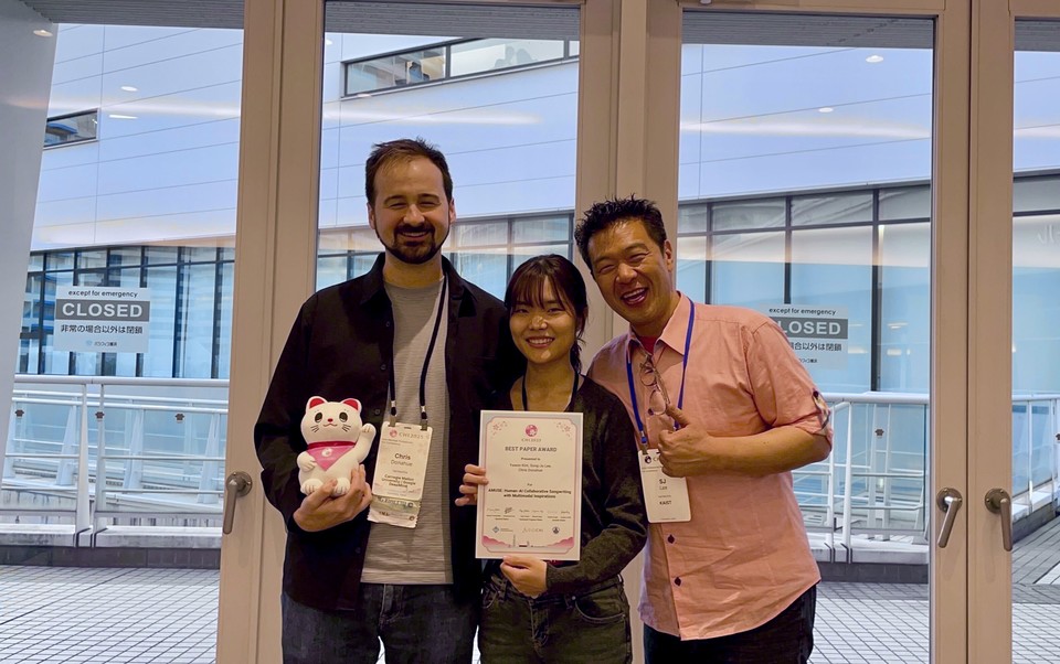 (왼쪽부터) 카네기 멜런대 크리스 도너휴 교수, 전기및전자공학부 김예원 박사과정, 이성주 교수 [사진=KAIST]